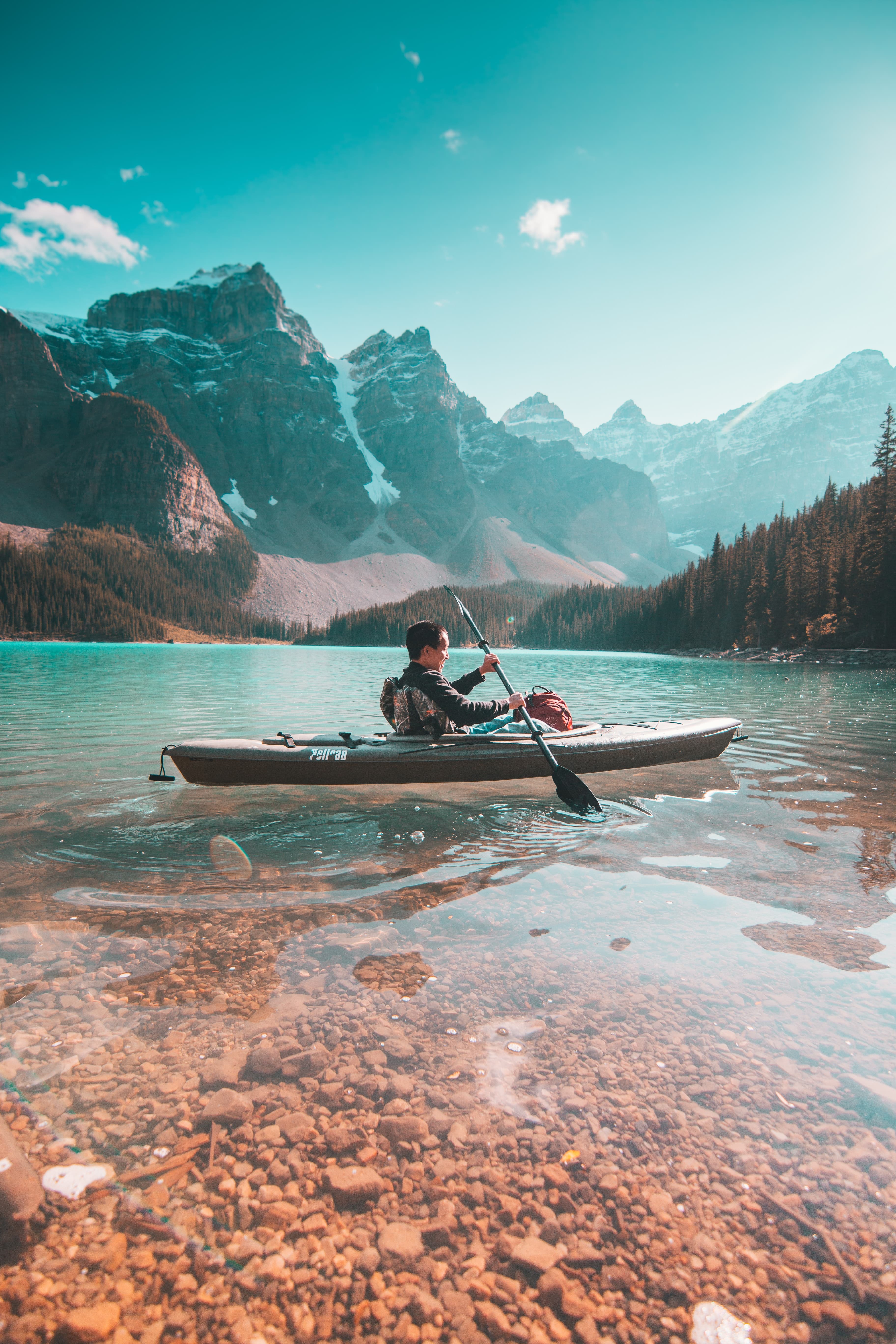 Canadian Mountain Lake and Kayaker